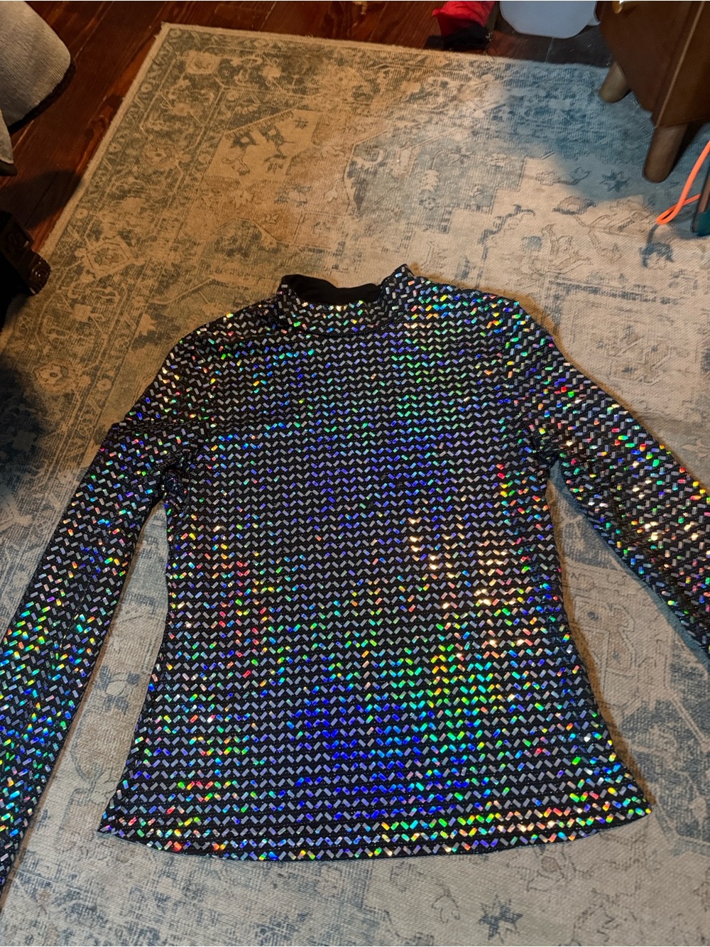SHEIN NWOT Black Holographic Sequin Long-Sleeve Top for Kids